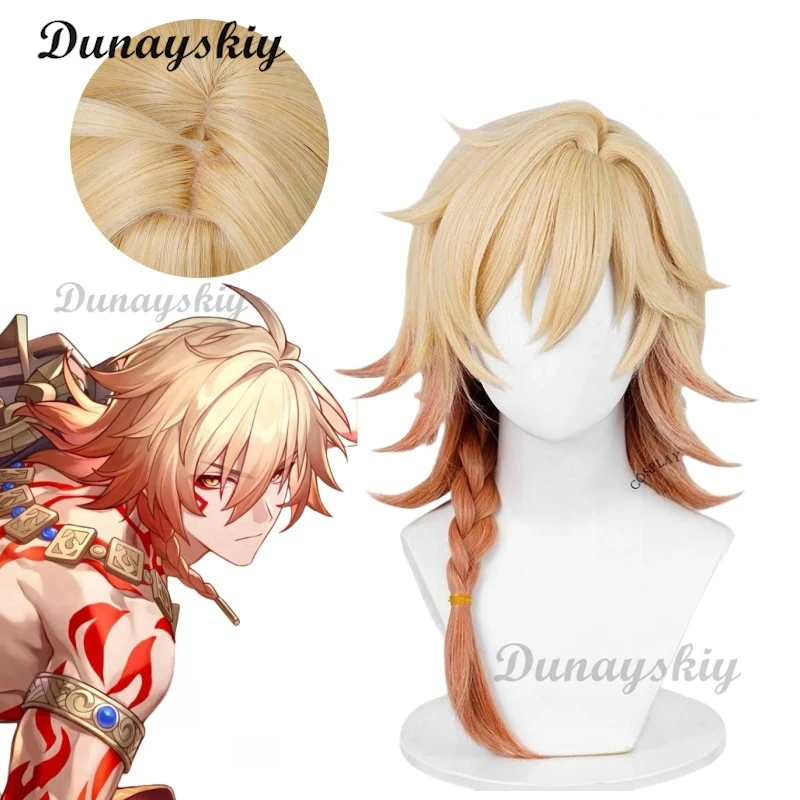 Honkai Star Rail Mydei Cosplay Wig Mydeimos Yellow Hair Red Braid Halloween Party for Women Men Girls Role Play Props Carnival