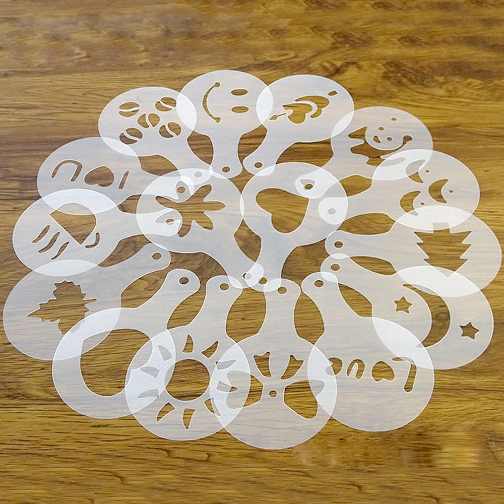 Reusable Mold Coffee Milk Cake Cupcake Stencil Template Coffee Barista Cappuccino Template Strew Pad Duster Spray Tools 13 Type