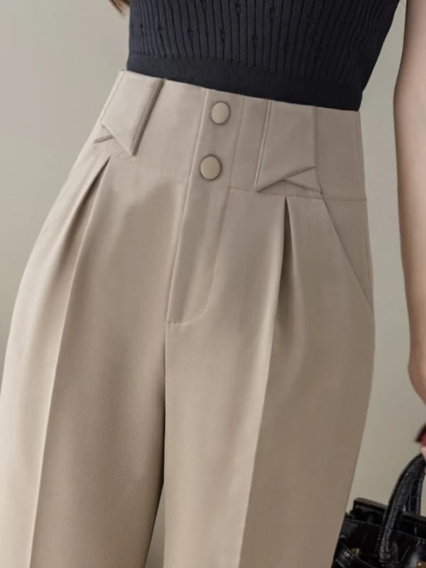 

Женские повседневные брюки с высокой талией, новинка весны 2026, укороченные прямые брюки-сигареты свободного кроя, визуально стройнящие, маленькие размеры