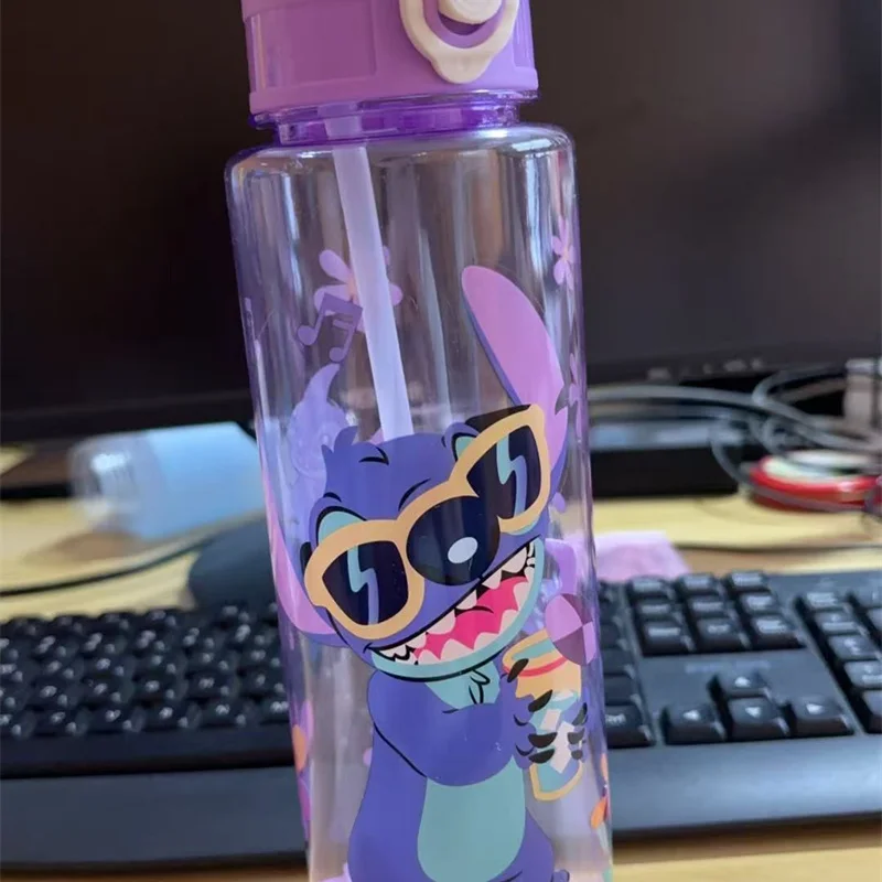700ML 스티치 엔젤 만화 캐릭터 물병 회색 파란색 휴대용 플라스틱 대용량 만화 캐릭터 투명 컵 야외 스포츠 물병