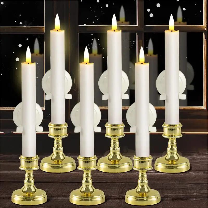 Christmas Window Candles 6X Flickering Candle Stick With Remote Timer 6.5 Inch Realistic Flickering Warm Light Candle