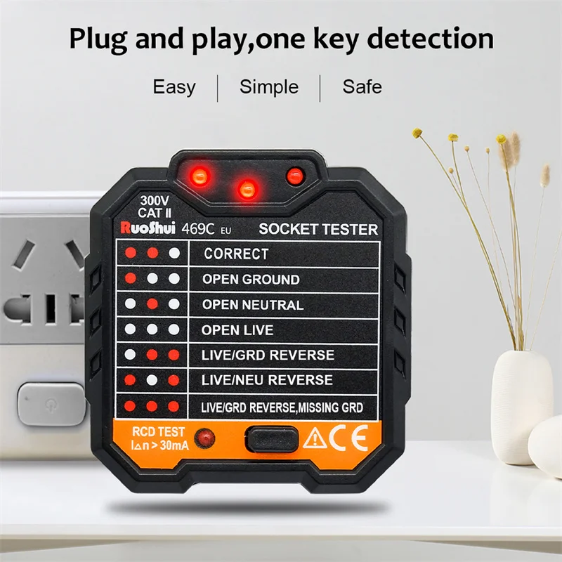 RuoShui 469 Socket Tester Pro Voltage Ground Zero Detector EU US Plug Breaker Electric Leakage Finder Test Polarity Phase Check