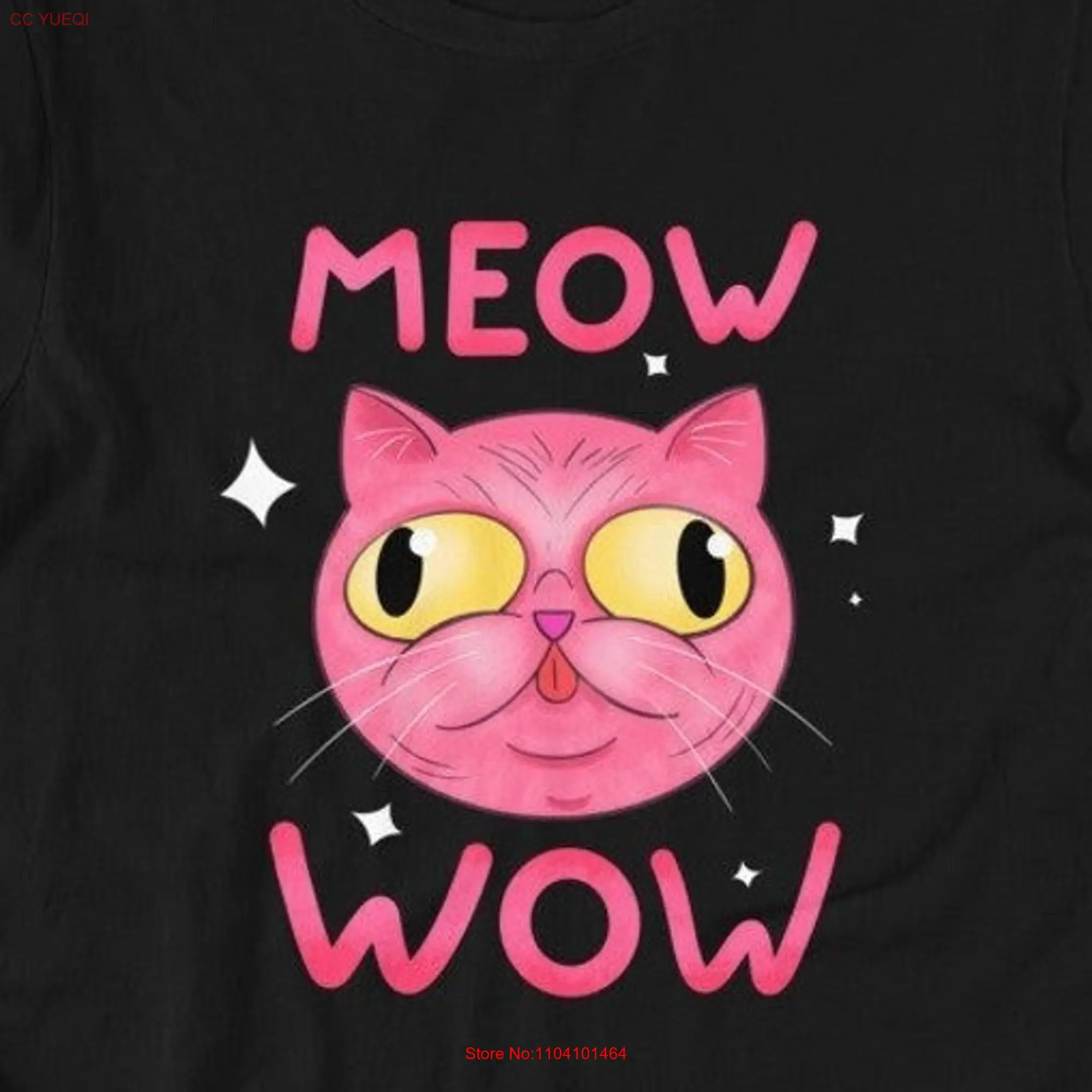 Meow Wow T Shirt Stupid Look Cat Face Cartoon Derp  long or short sleeves