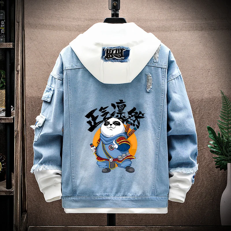 

Casual Trendy Men's Denim Jaet Long Sve Hoodie Fce Lined Coat Autumn Winter Faionable Streetwear Loose Fit Jaet