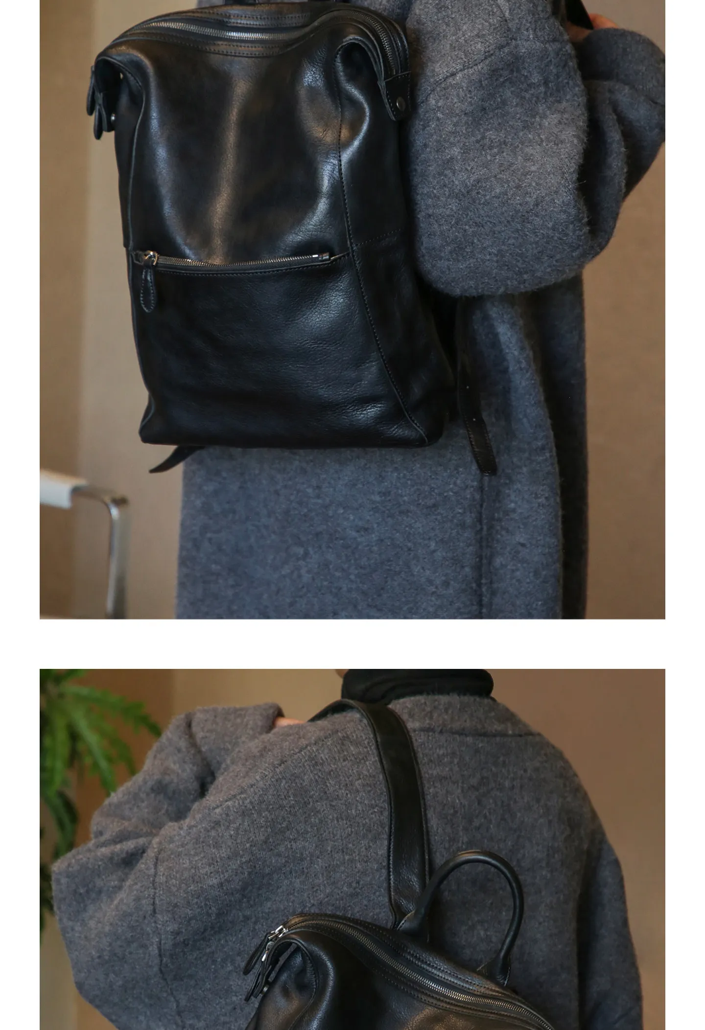 PNDME einfacher Vintage-Rucksack aus hochwertigem echtem Leder für Damen, lässiger, luxuriöser Schulrucksack aus pflanzlich gegerbtem Rindsleder für den täglichen Gebrauch. – Detail 12