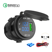 Upgraded Car Voltage VA Tester QC3.0 USB Charger Socket Power Outlet Digital Voltmeter Ammeter Monitor for Car ATV RV Motorcycle