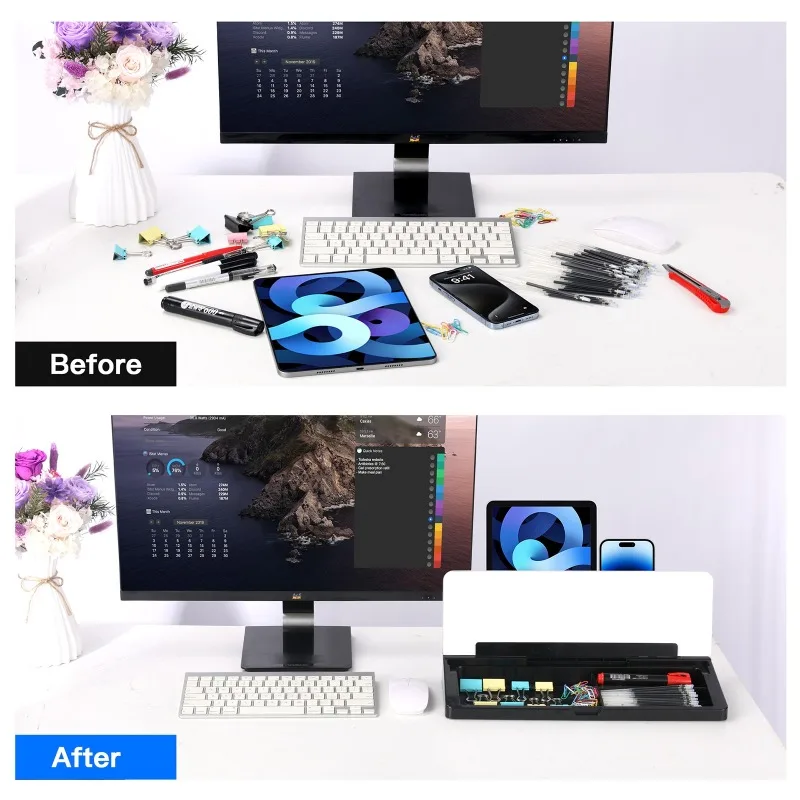 Desktop Whiteboard Organizer, Writing Board, Tempered Glass, Portable Office Desk, Work Reminder , Storage and Message Board