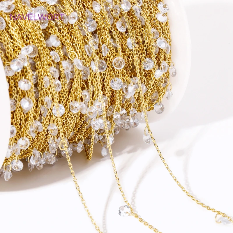 

цепочка Роскошная металлическая позолоченная цепочка с искусственным кристаллом 14 к для изготовления ювелирных изделий «сделай сам», материал для ожерелья, аксессуаров