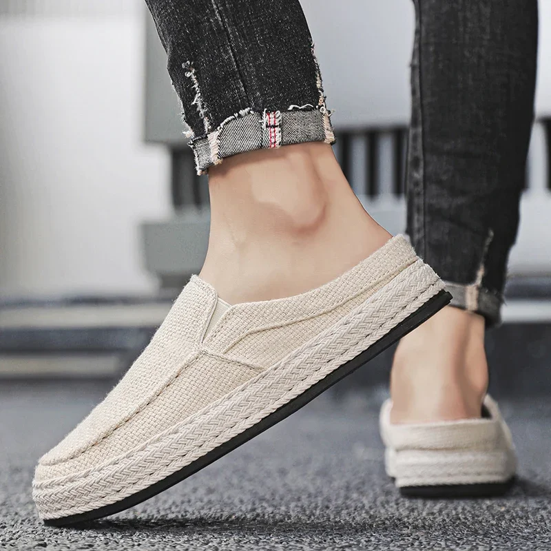 New Canvas Mens Breathable Casual Shoes Mens Lightweight Sneakers Mens Lazy Driving Shoes Comfortable Flat Loafers Walking Shoes