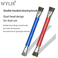 WYLIE Double-headed Cleaning Brush Anti-static Hard Pig Hair Fine Steel Wire for Good Cellphone Chip Glue Removal Brush Tool