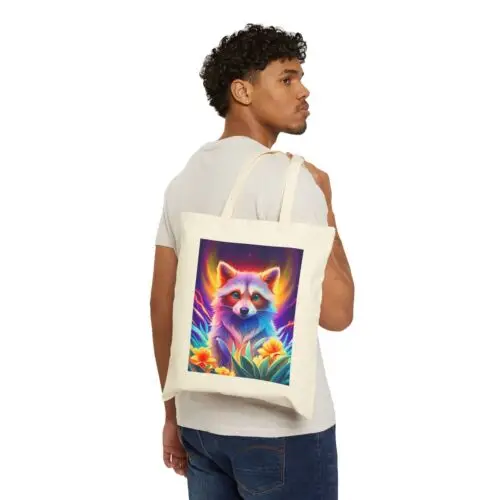 Sindax Cotton Canvas Tote Bag Raccoon in Pop Art Colors Fantasy Style Design 3, Gift