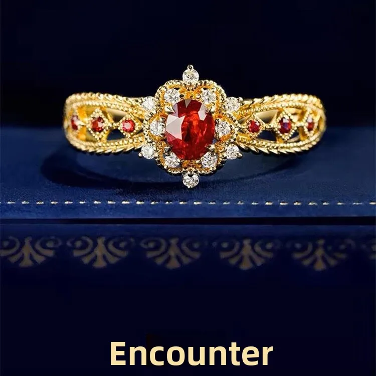 Elegant Open Ring for Women Red Corundum Vintage Court Style Gold Plated Stylish Daily Fashionable Ring Copper Plated Jewelry