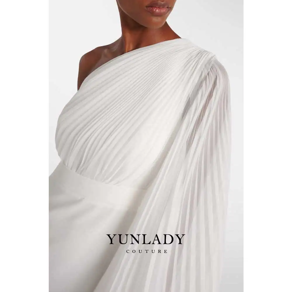 YUNLAN-vestido de noche de gasa para mujer, elegante vestido musulmán de un hombro con manga, color Beige, para boda, ocasión Formal, fiesta de invitados, Dubái, 2024