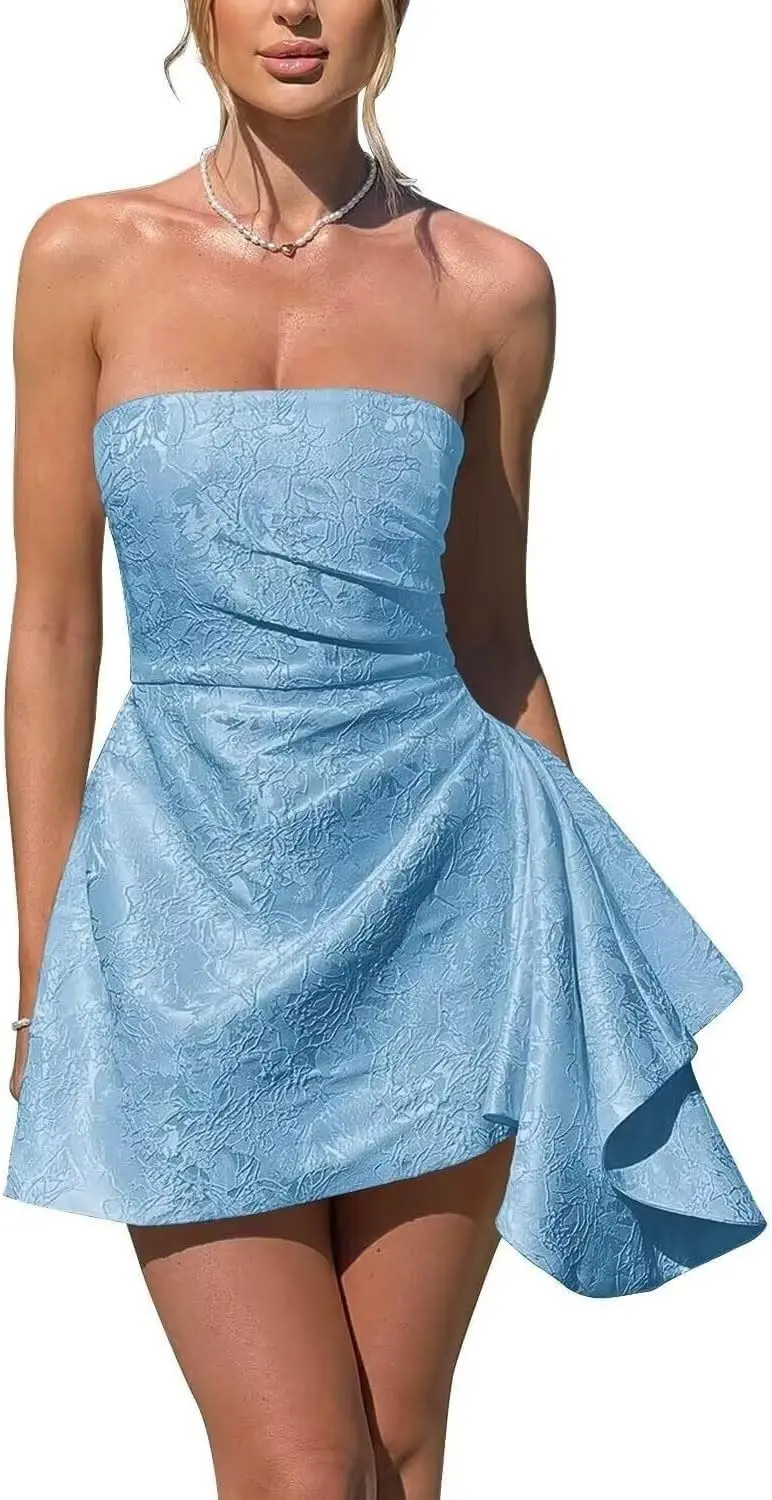 

Strapless A Line Satin Homecoming Dressesfor Teens Short Mini Dress Short Sleeveless Formal Party Gowns Above Knee , Mini