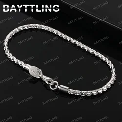New 8 Inches 925 Sterling Silver 4MM Men Rope Bracelet Hip Hop Woman Fashion Charm Christmas Gift Jewelry Wedding