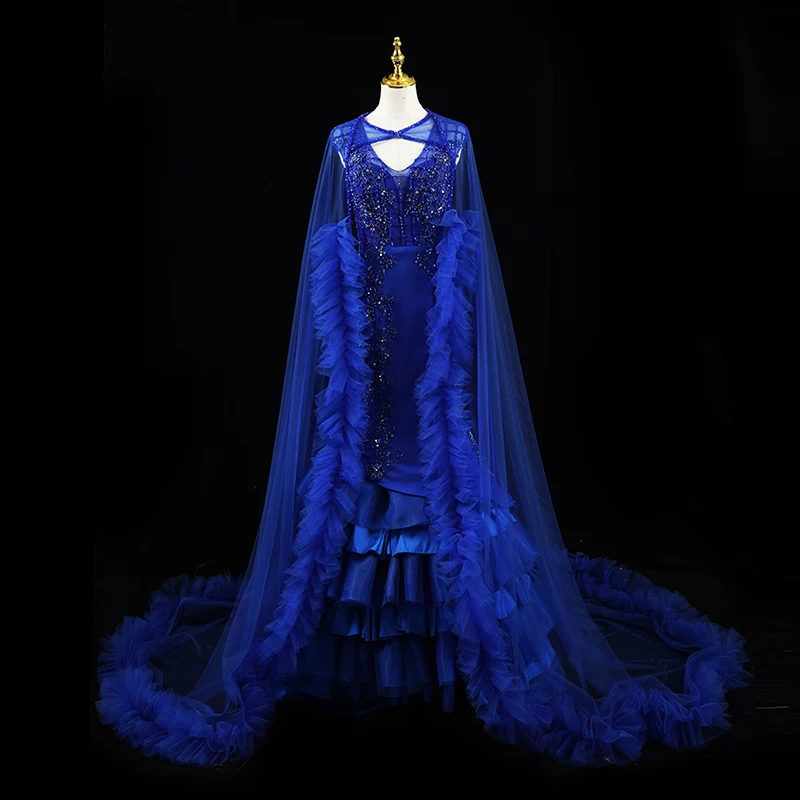 Luxury Royal Blue Ball Gown Custom Evening Dress With Detachable Train For Women Prom Party Wedding Special Events