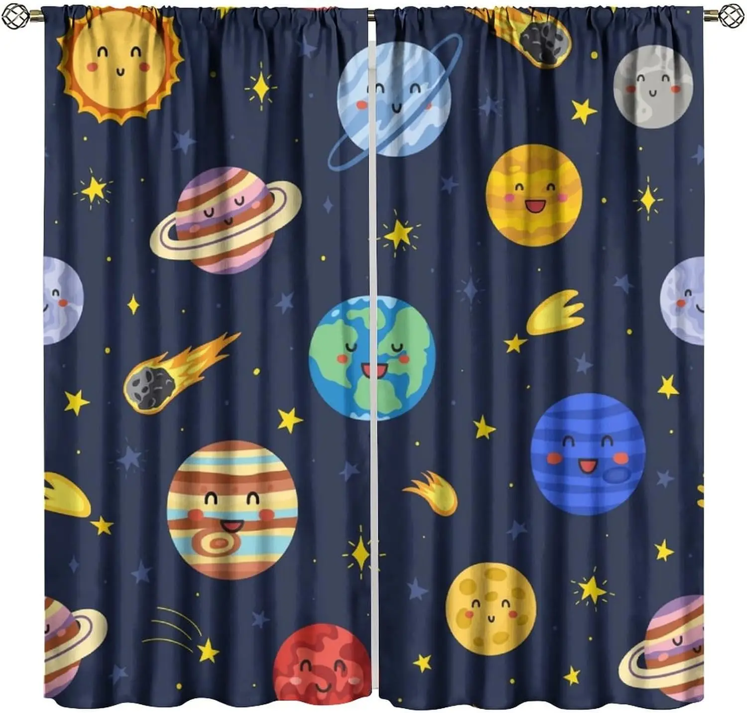 Solar System Universe Window Curtains Space Cute Planet Earth for Home Kitchen Restaurant Decoration Window Curtain 2Panel