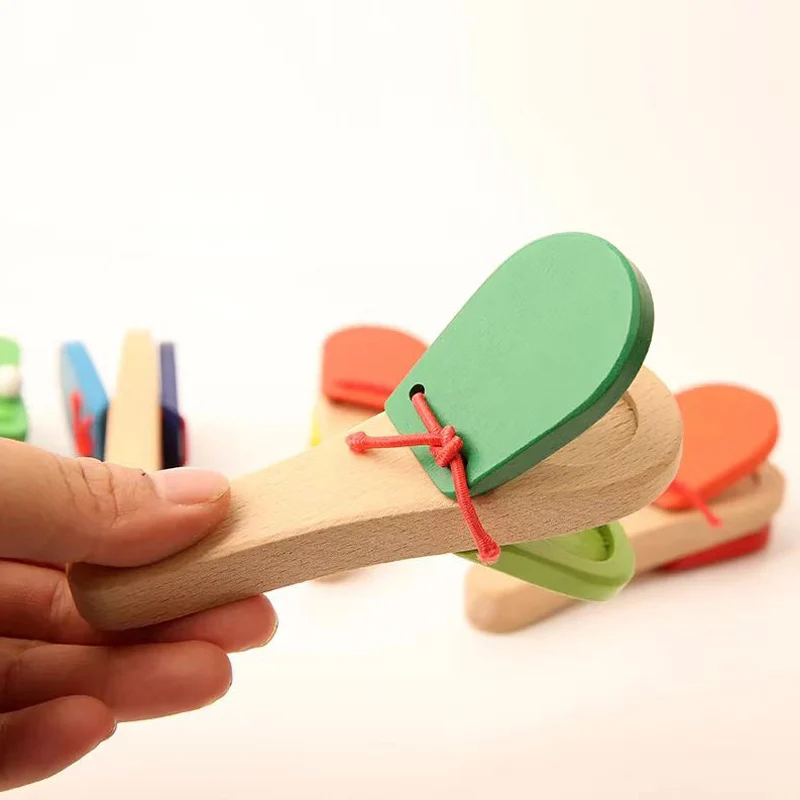 

Wooden Castanet Clapper Percussion Rhythm Clap Handle Music Instruments for Kids Early Educational Toys Kinder Spielzeuge