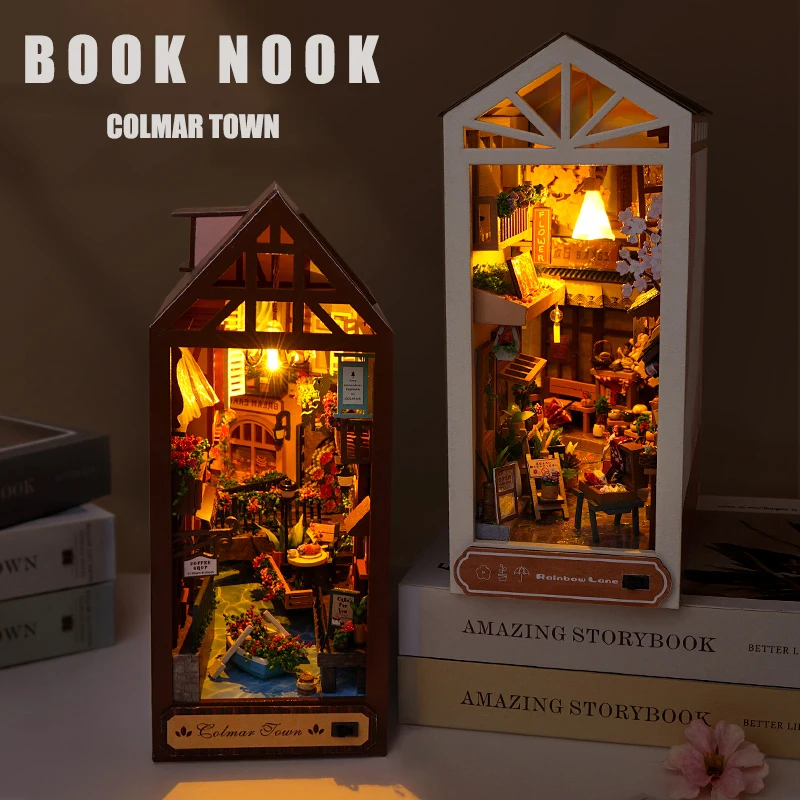 DIY Wooden Dollhouse Colmar Town Model Book Nook Bookend Bookcase Miniature With Furniture Kit Toys Child Girl Adult Gift Casa