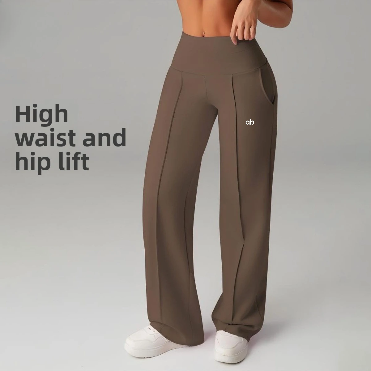Women High Waist Straight Leg Yoga Sweatpants With Pockets Stretch Quick‑Dry Loose Pilates Running Workout Fitness Casual Pants