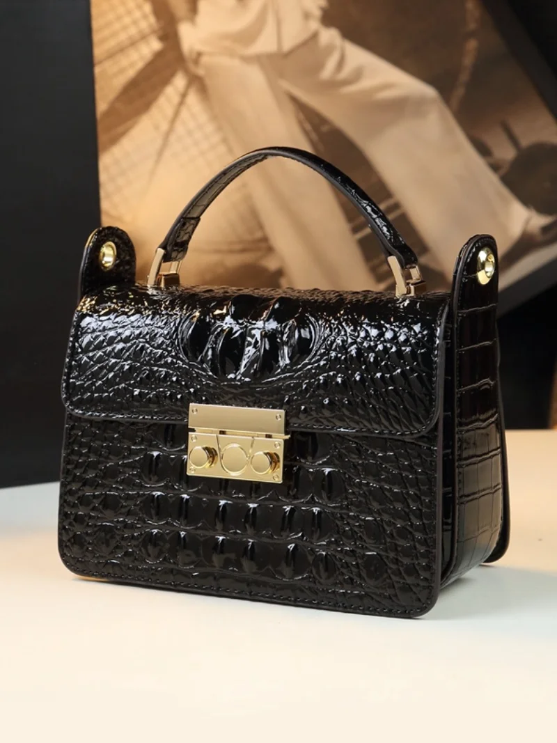 

Ele 2025 New Women's Handbag Crocodile Pattern Leather oulder Crossbody Faionable Luxury Small Square Bag Genuine Lea...