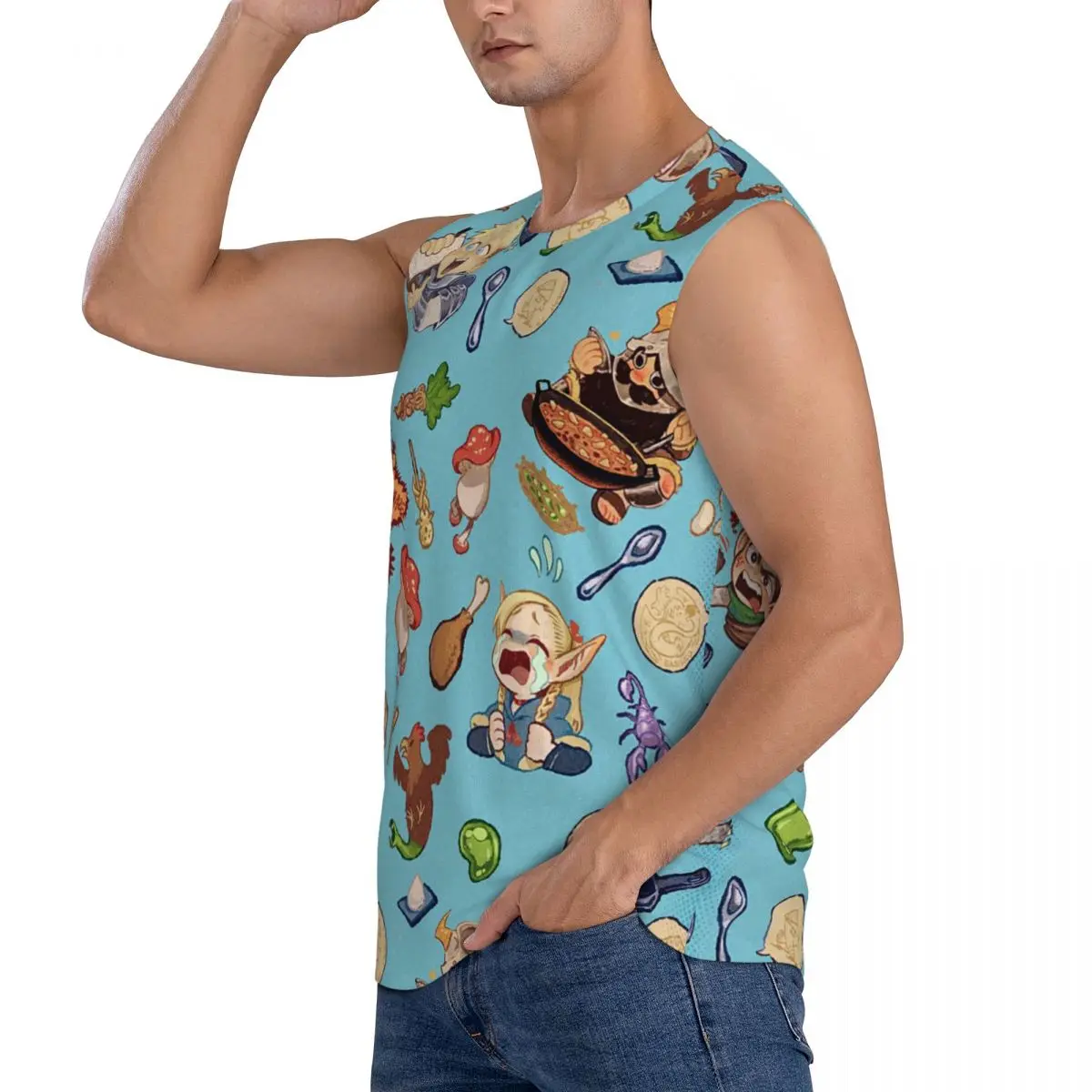 Delicious In Dungeon Men Sleeveless Tank Tops Quick Dry Breathable Gym Fitness Running Summer Casual Sport Vest