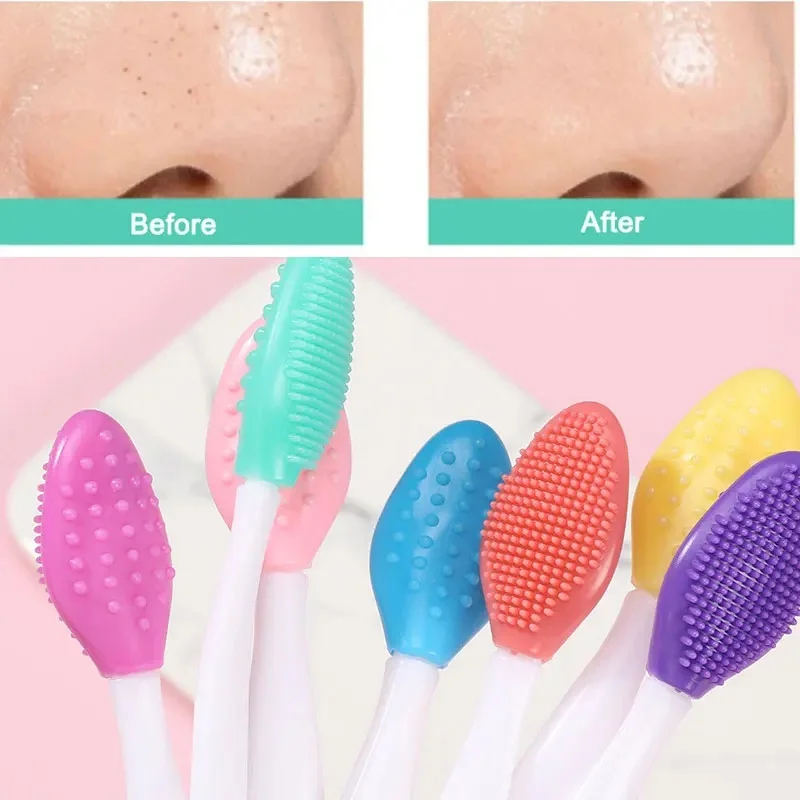 1/2PCS Cepillo facial de silicona de doble cara para nariz y labios, barra de limpieza facial, eliminación de puntos negros, cepillo de maquillaje para acné