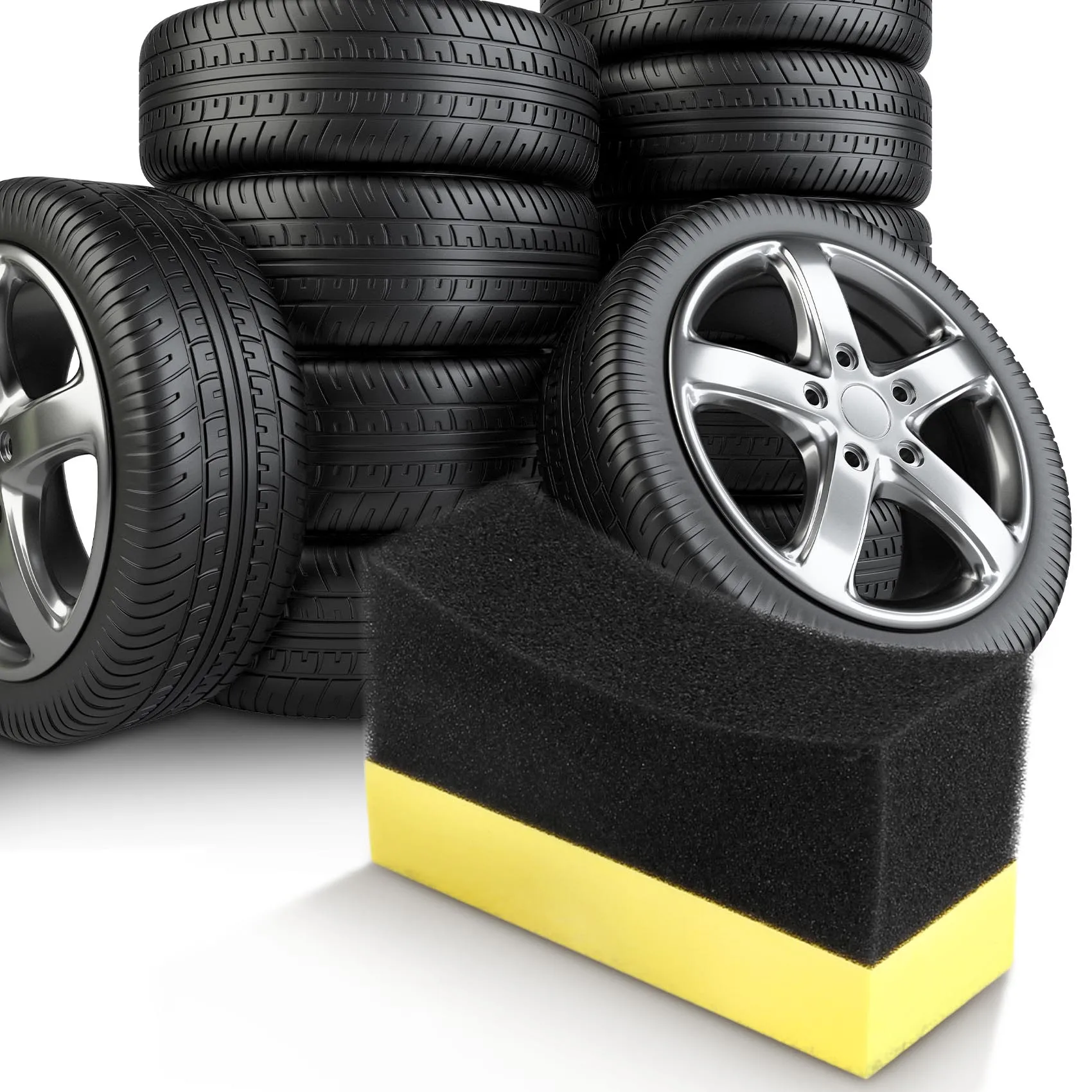 5x Professional Automotive Car Wheel Washer Tyre Tire Dressing Applicator Curved Foam Sponge Pad Black+yellow