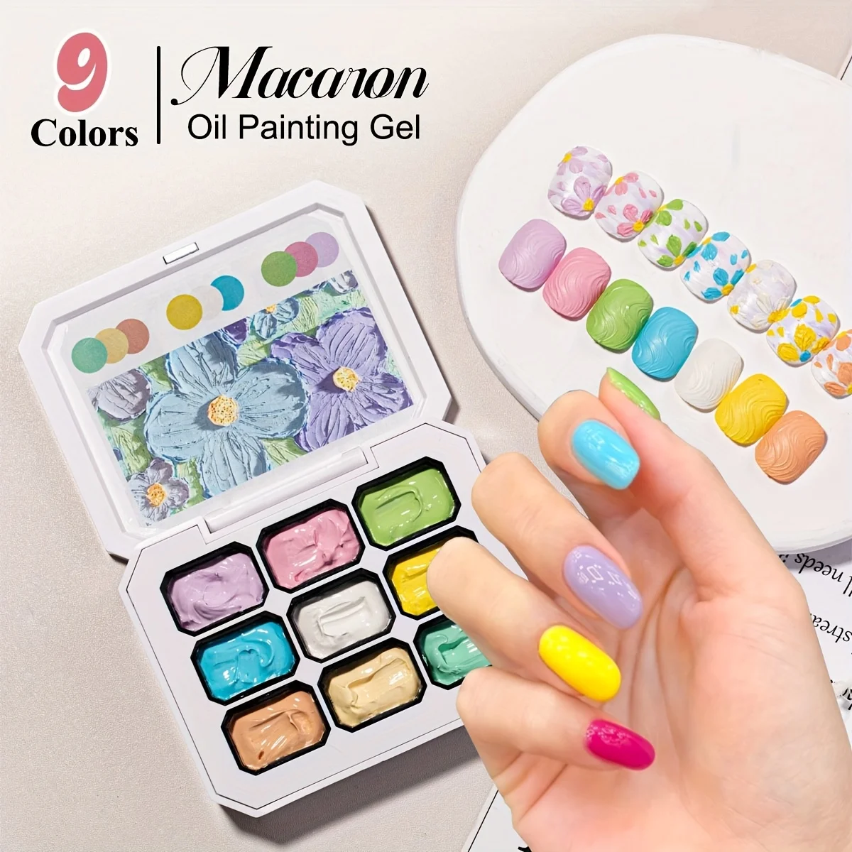 1pc 9-Color Macaron Oil Paint Nail Polish Gel 3-in-1 High Saturation Solid Patting Gel Durable Gradual Change Nail Gel UV&LED