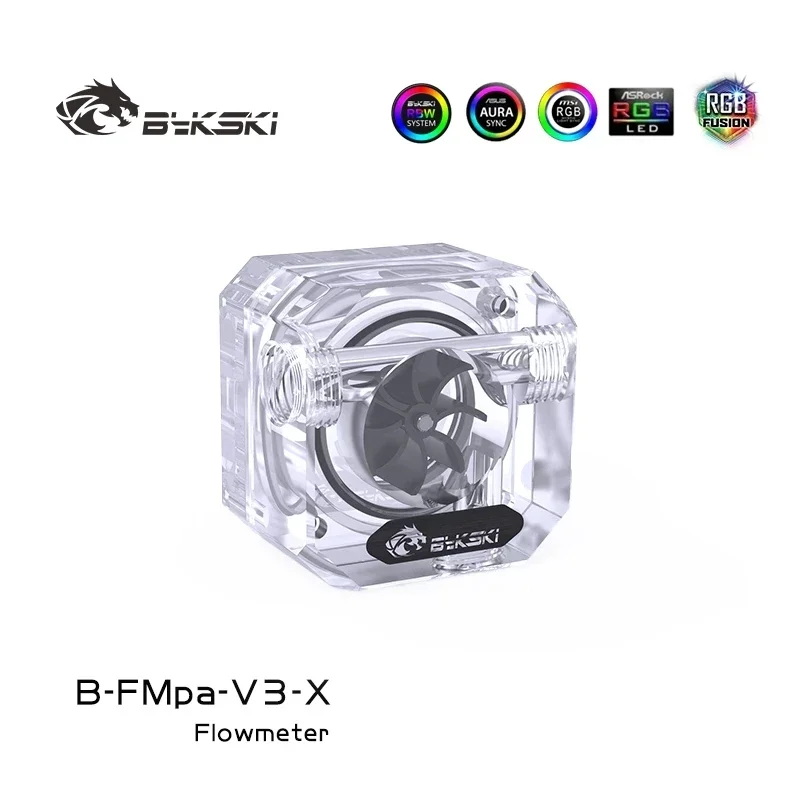 Bykski B-FMpa-V3-X,RGB Cuboid Acrylic Water Flow Meter Flowmeter Monitoring for Computer Water Cooling System