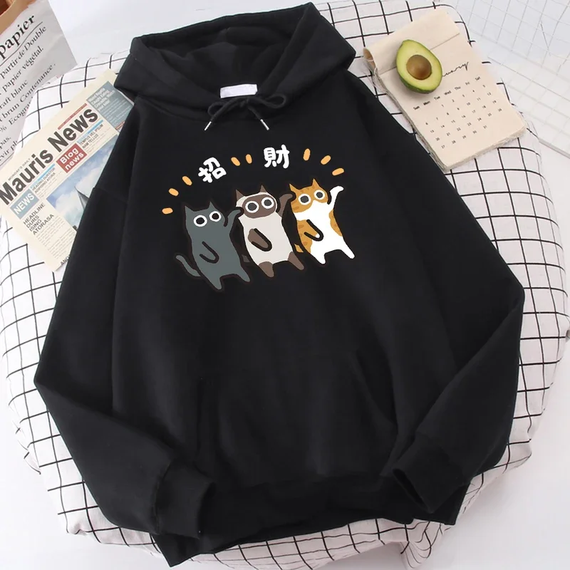 Caicai Cat Is Waving At Money Mans Hoodies Comfort Senior Streetwear Leisure Street Pullover Youth Loose Fittingclothing