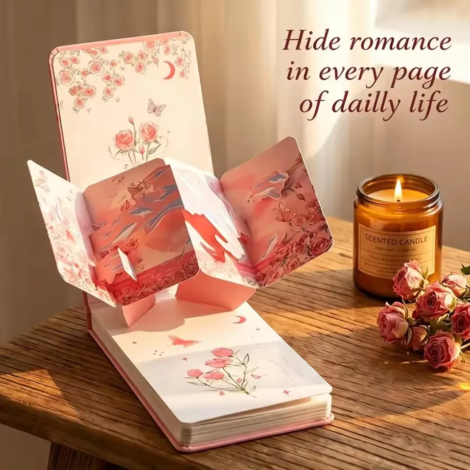 64 sheets Exquisite Rose Pop-Up Notebook, High-Quality Portable Planner, Thick Pop-Up Book, Creative Diary Notebook