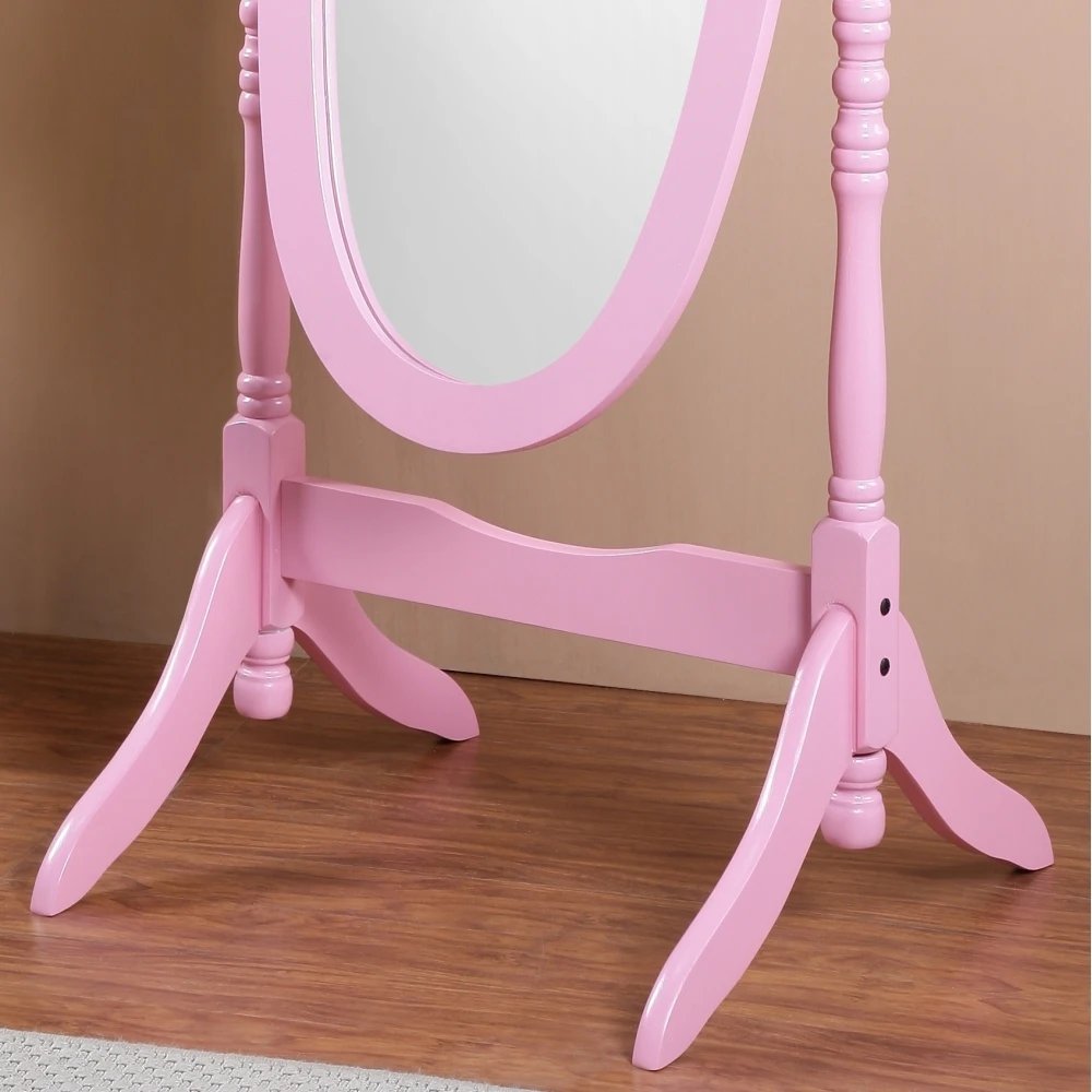 Traditional Queen Anna Style Wood Floor Cheval Mirror, Pink Finish