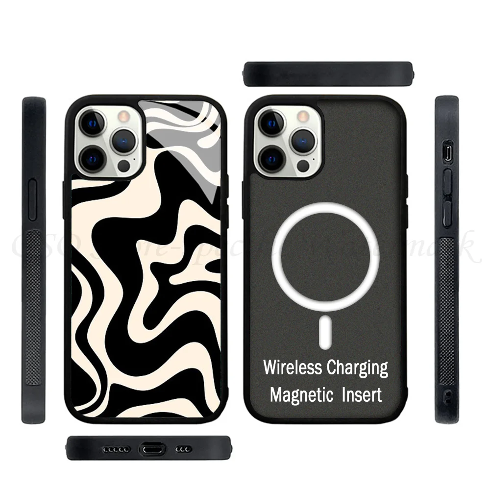 Retro Liquid Swirl Abstract Pattern In Black Phone Case Strong Magnetic For IPhone 15 14 13 Pro Max 11 12 Mini Alex