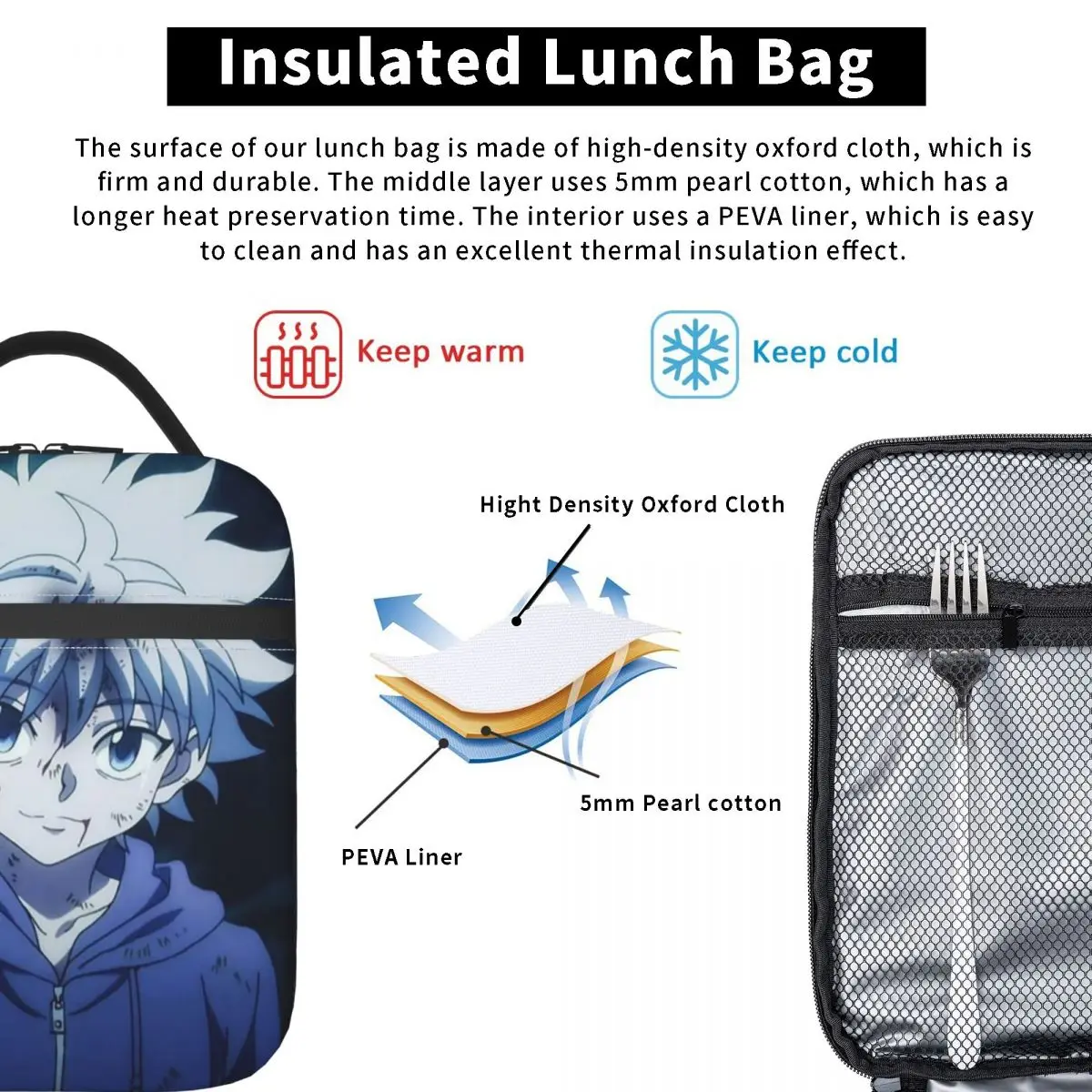 Hunter X Hunter Anime (5) Insulated Lunch Bag for Women Kids Portable Food Boxes Thermal Lunch Box Tote