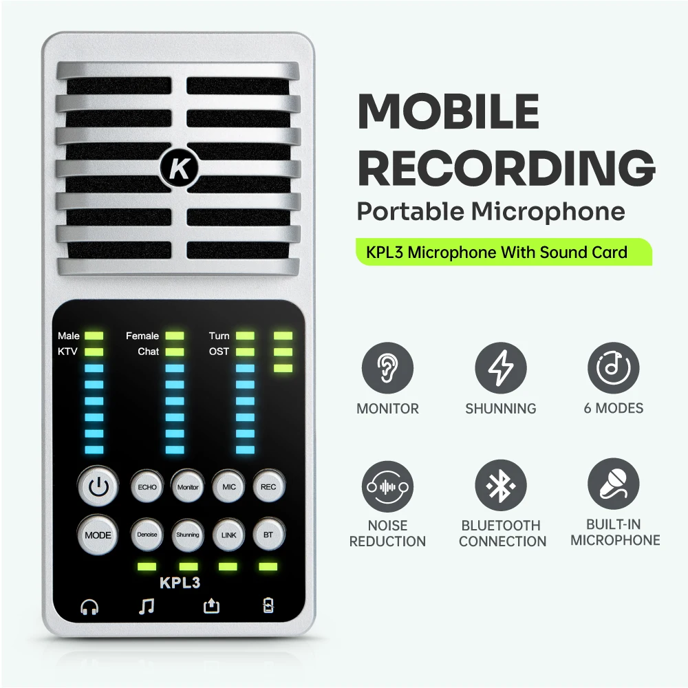 

Professional Sound Card Microphone 2-in-1 Portable Mobile Recording Perfect Sound Quality Condenser Microphone with Sound Card