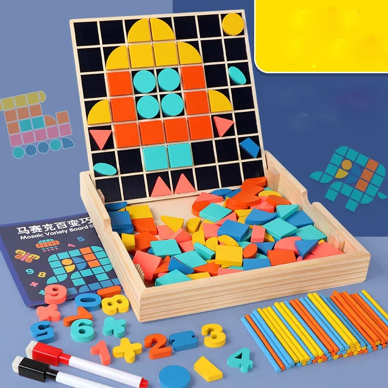 Puzzle Multifunctional Drawing Board Magnetic Games Multi-function Learning Box Educational Wooden Toys Give Gifts 