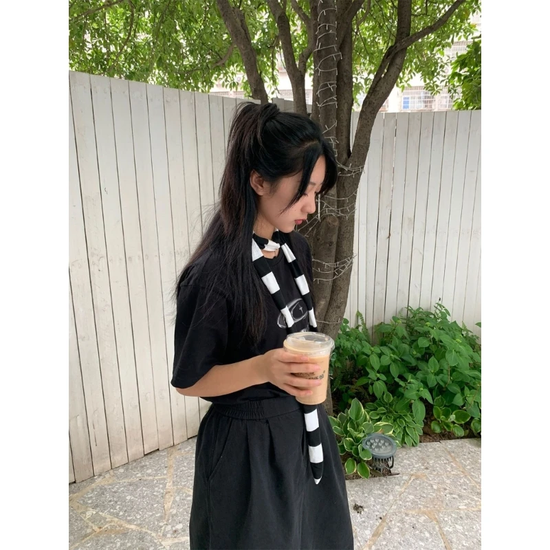 Lady Goth Harajuku Coolผ้าพันคอY2kสไตล์สาวลายยาวถักผ้าพันคอแฟชั่นผ้าUnisex Street Casual Neckerchief