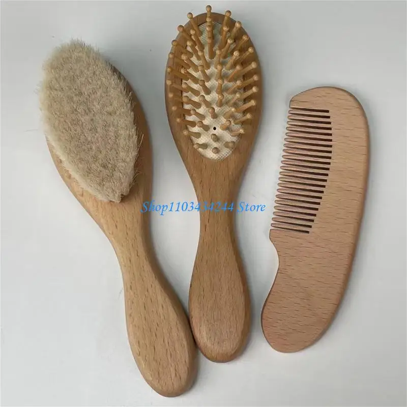 

G2TC Baby Hair Comb 3pcs/set Beech Wool Hair Brush for Head Comb for Head Massager