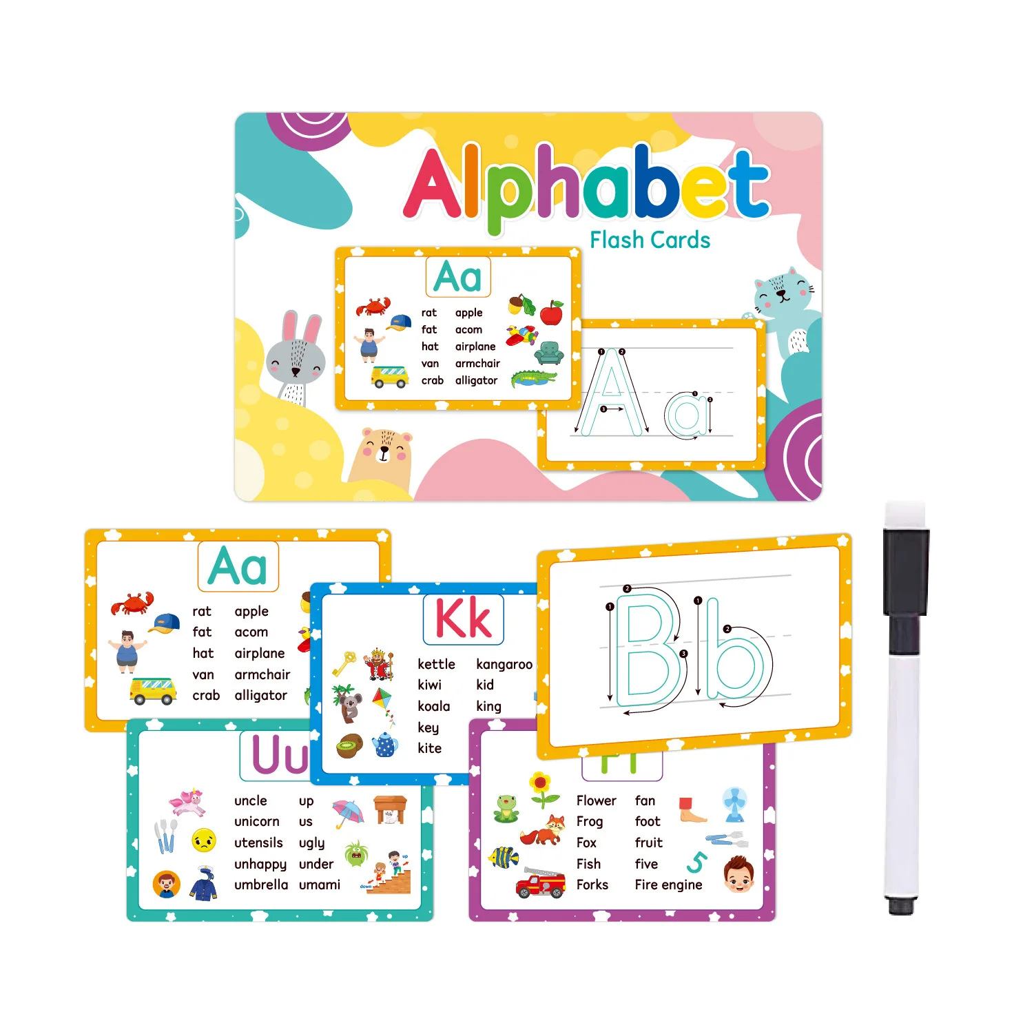 

Флэш-карты Bview Art CVC Word с маркером — многоразовая обучающая доска для детей, карточки для дошкольников с письмами