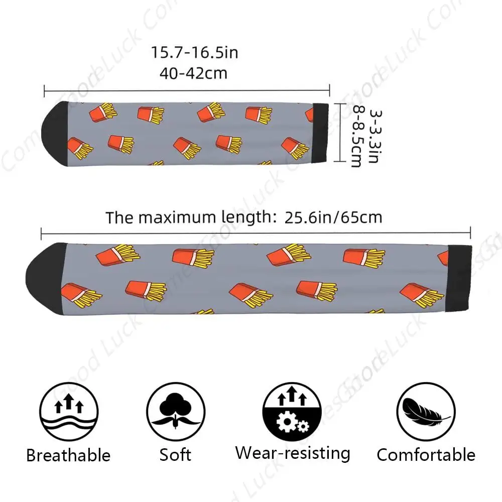 Fries Grappige Sokken Franse Fast Food Junk Fry Aardappel Snack Nieuwigheid Casual Crew Sokken Contrast Kleur Ontwerp voor Dames Heren Cadeau