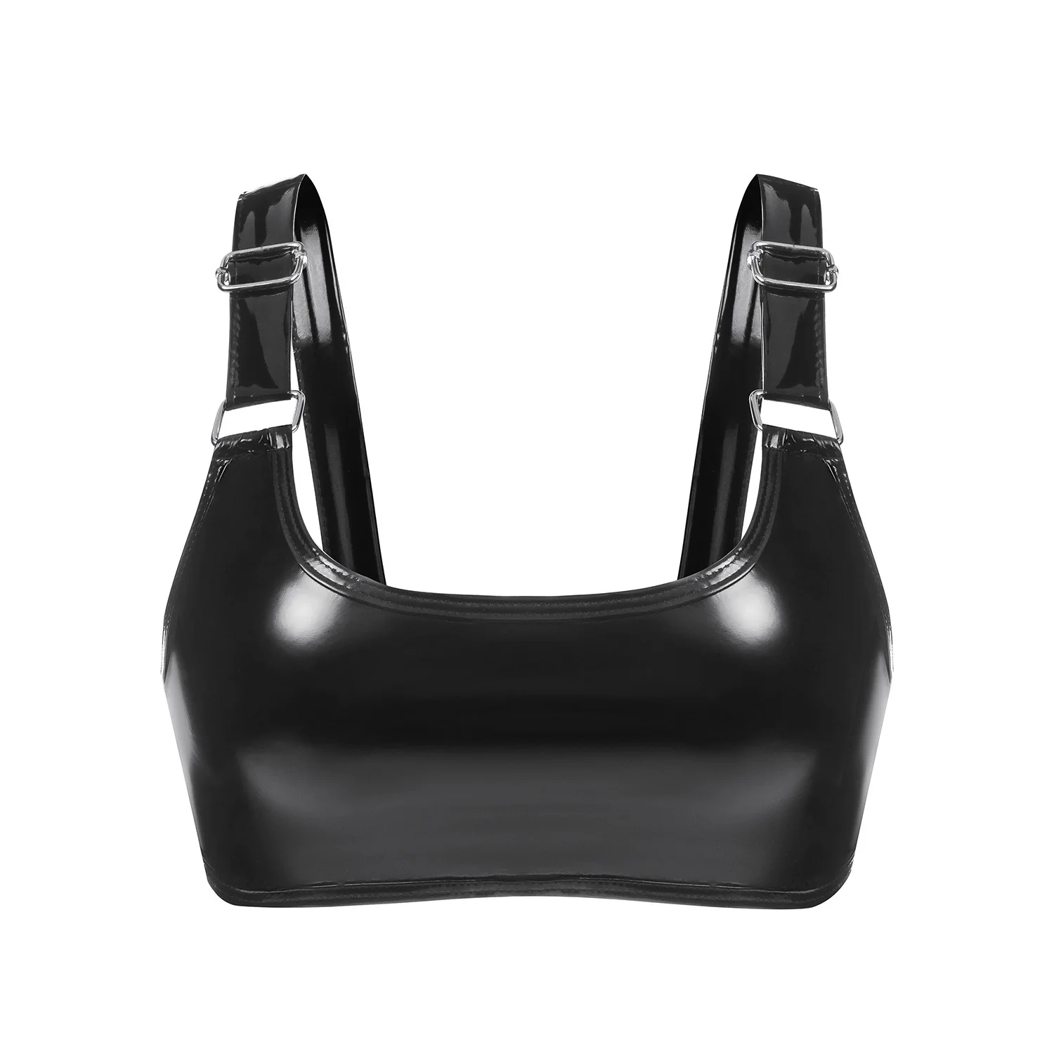 Temptation PU Faux Leather Tube Top With Adjustable Straps Seamless Wrap-Breast Design Short Backless Top For Hot Solid 5SND