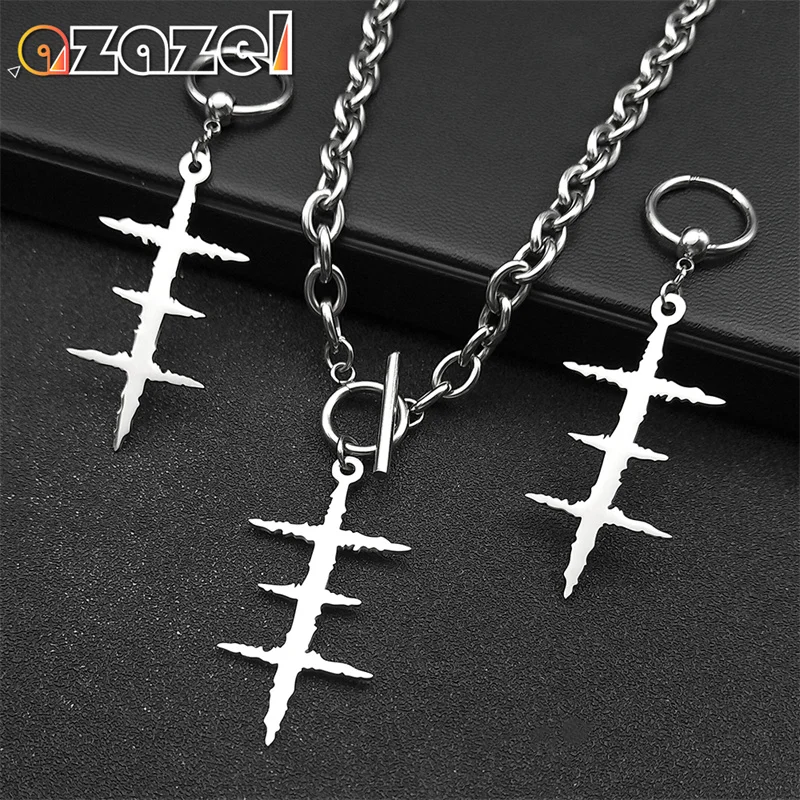 Punk Psychic TV Stainless Steel Long Necklace Earrings Set for Women Men Silver Color Cross Jewelry Set Party Jewelry Gift