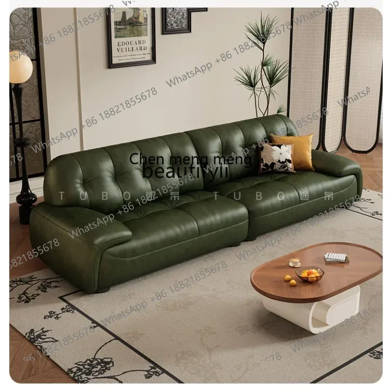 

A182 C Leather sofa antique living room oil wax first layer cowhide French wide seat deep straight row