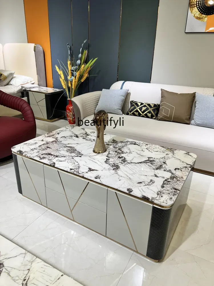 

Italian Style Light Luxury Coffee Table Villa Suite Living Room View Post-Modern Hong Kong Style Floor Cabinet Complete SetA