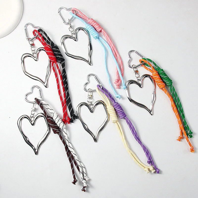 Fashion Unique Hollow Out Heart-shaped Keyrings Pendant Colorful Lanyard Heart Keychain Backpack Decoration Accessories Gifts