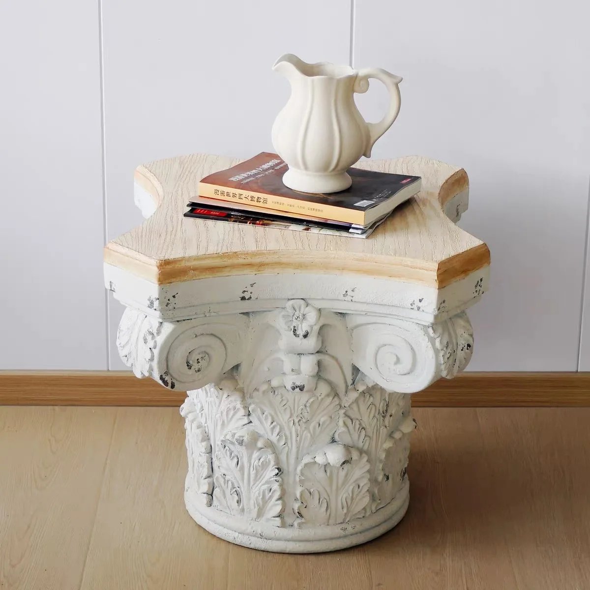 French imitation wood grain desktop big head relief Roman column indoor home living room sofa side few windows display