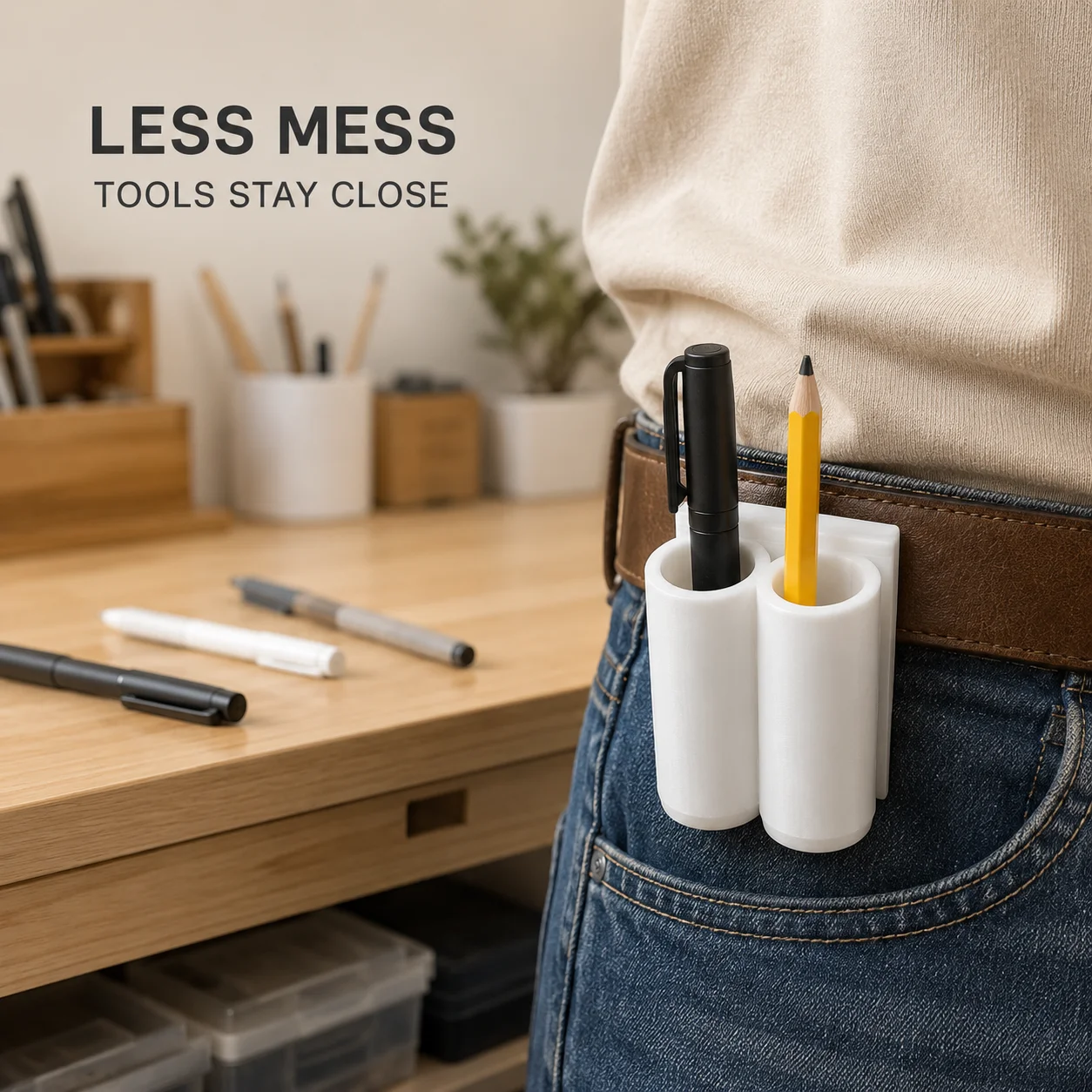 Hands-Free Marker Pen Storage Rack, Belt Apron Pen Holder Clip-On Pen Clip Stand, Dual-Compartment Dual-Slot Portable Tool Pen Storage Box, Lightweight and Durable Petg Hard Plastic, Secure Clip-On Design Prevents Falling Off, Easy to Carry, Suitable for Workshop, Warehouse, Classroom, DIY Enthusiasts, Artists, Warehouse Workers, DIY Projects, Workshop Desktop Organization Supplies
