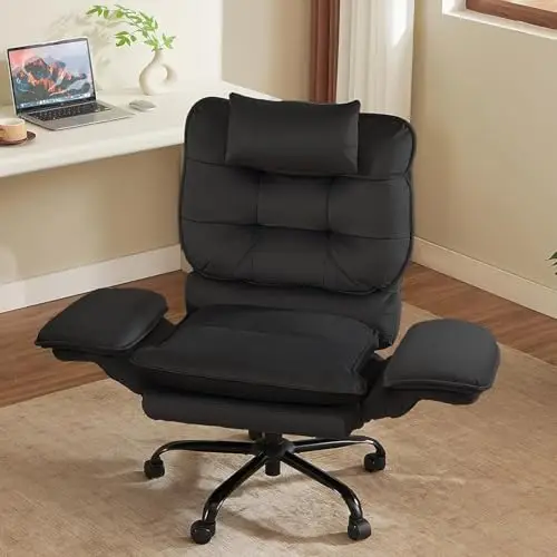 Criss Cross Chair with Flip-Up Armrests and Headrest, Black Velvet | 135° Reclining Executive Chair with Side Pockets
