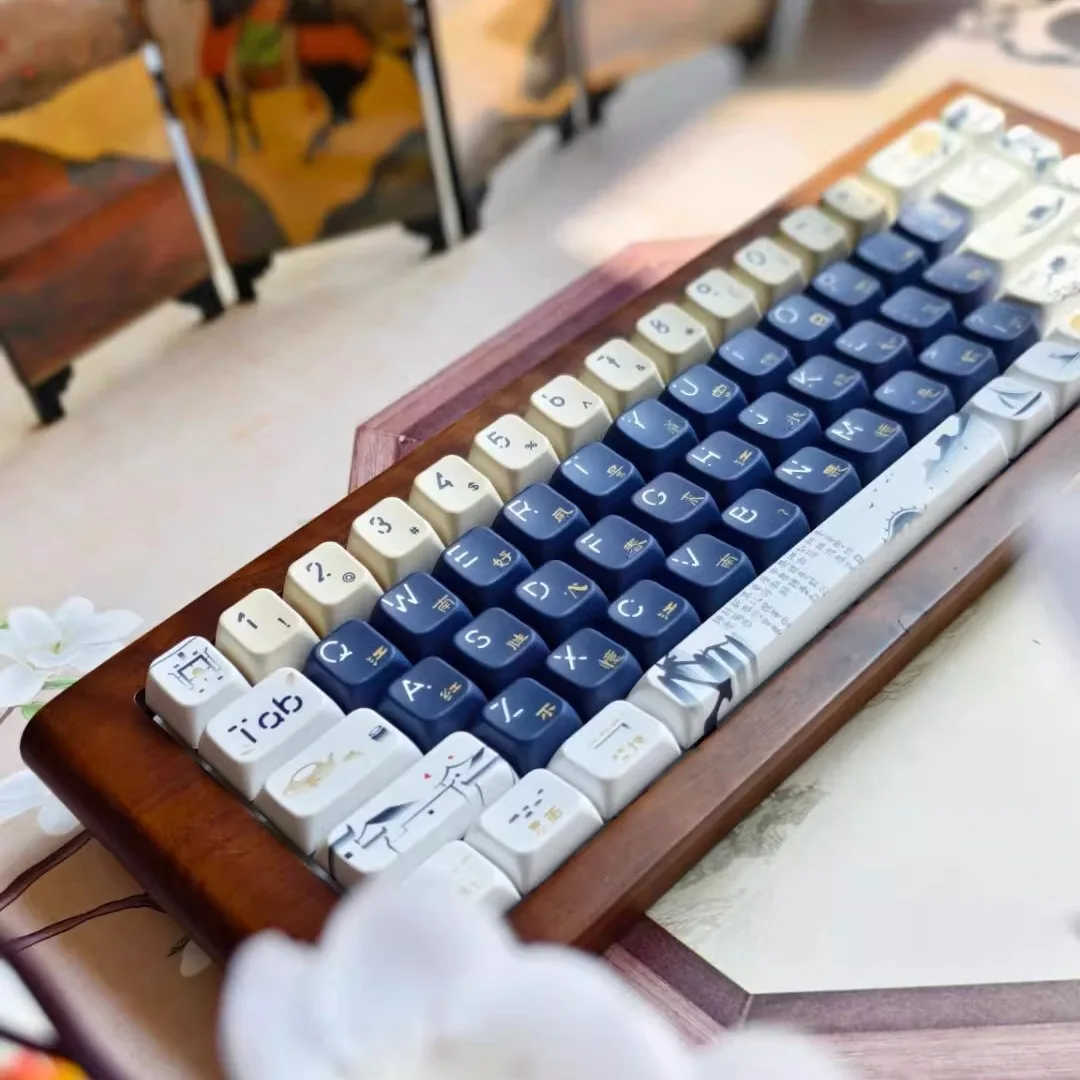 Imagem -02 - Jiangnan-five-sided Sublimação Térmica Estilo Chinês Keycap Azul Marinho Keycap Caractere Chinês 140 Chaves Mda fa Pbt